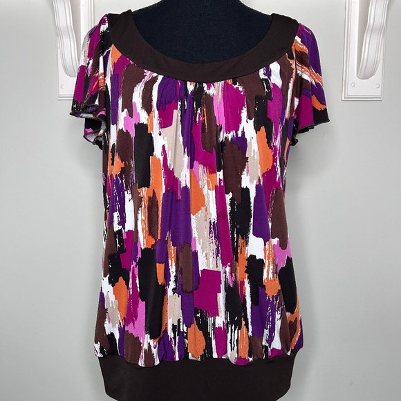 Alyx Blouse Top Women's Large Scoop Neck Multicolor Paint Streak Geometric - Picture 1 of 8